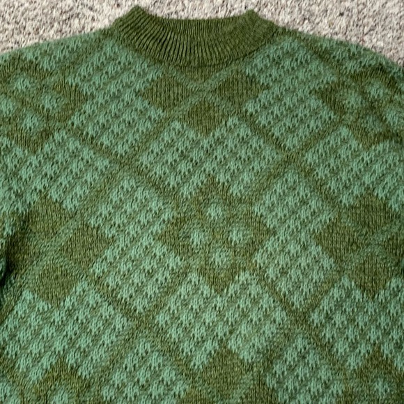 Vtg Harridge Row at Bonds Geometric 100% Virgin Wool Men's Green Sweater Large - Picture 6 of 9